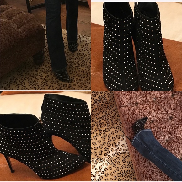 💄RAYE Tori Booties Black studded boots. size 38 7.5 Crystal Diamond Studs Suede - Picture 11 of 16